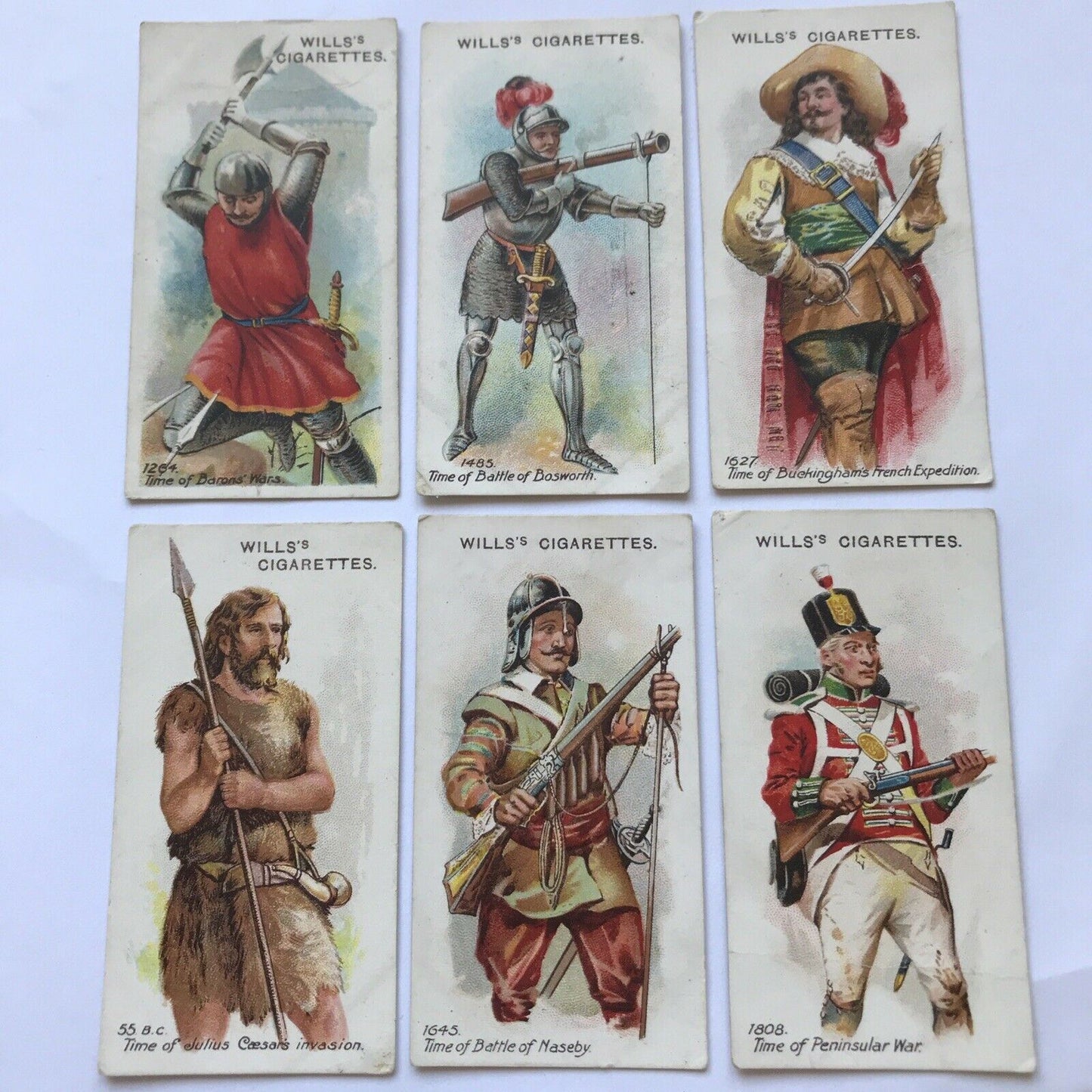 6 x ARMS AND ARMOUR WILLS CIGARETTE CARDS Nos. 1 16 27 35 38 and 46