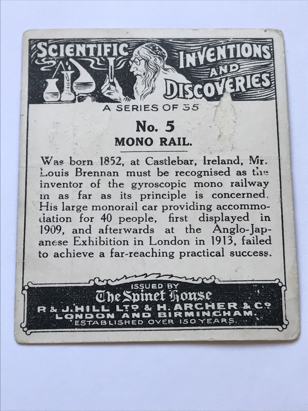 Mono Rail SPINET HOUSE CIGARETTE CARD #5 Scientific Inventions & Discoveries