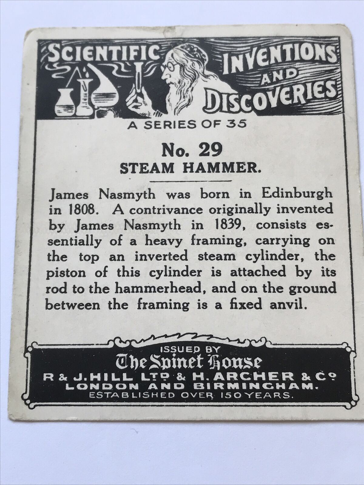 Steam Hammer SPINET HOUSE CIGARETTE CARD #29 Scientific Inventions & Discoveries