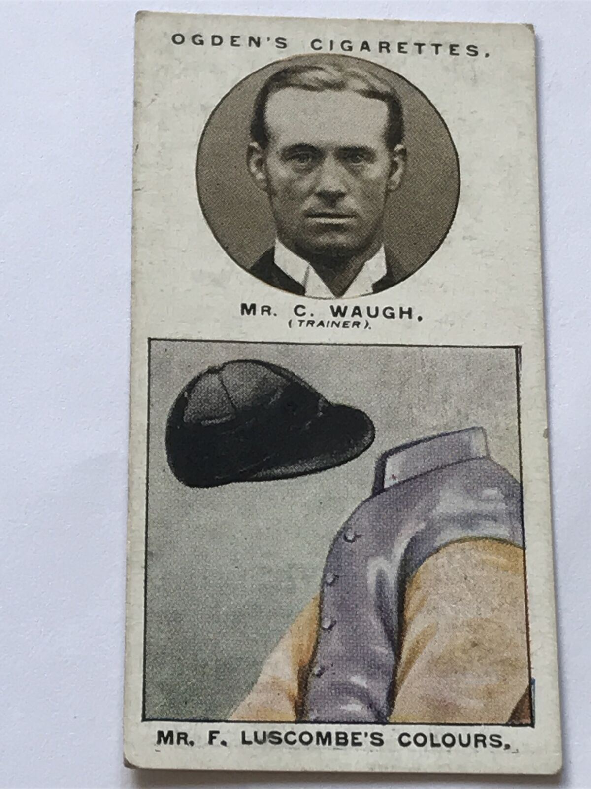 C Waugh F Luscombe OGDENS CIGARETTE CARD #22 Trainers & Owners Colours 1925