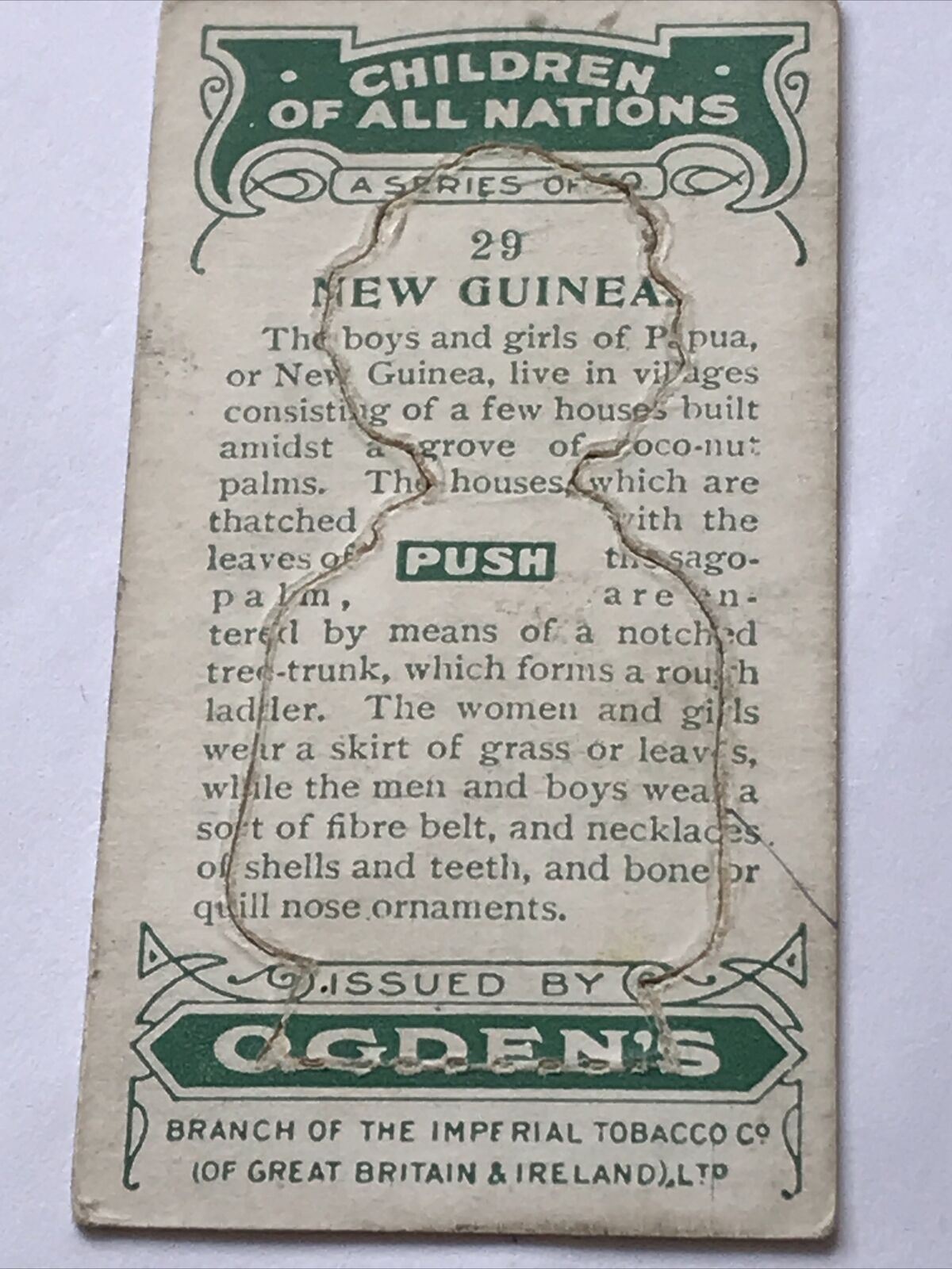 OGDENS CHILDREN OF ALL NATIONS Cards Cut-out Version NEW GUINEA #29 Papua 1924