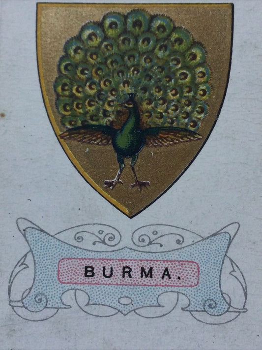 BURMA, WILLS CIGARETTE CARD #8 Arms Of The British Empire Peacock Design