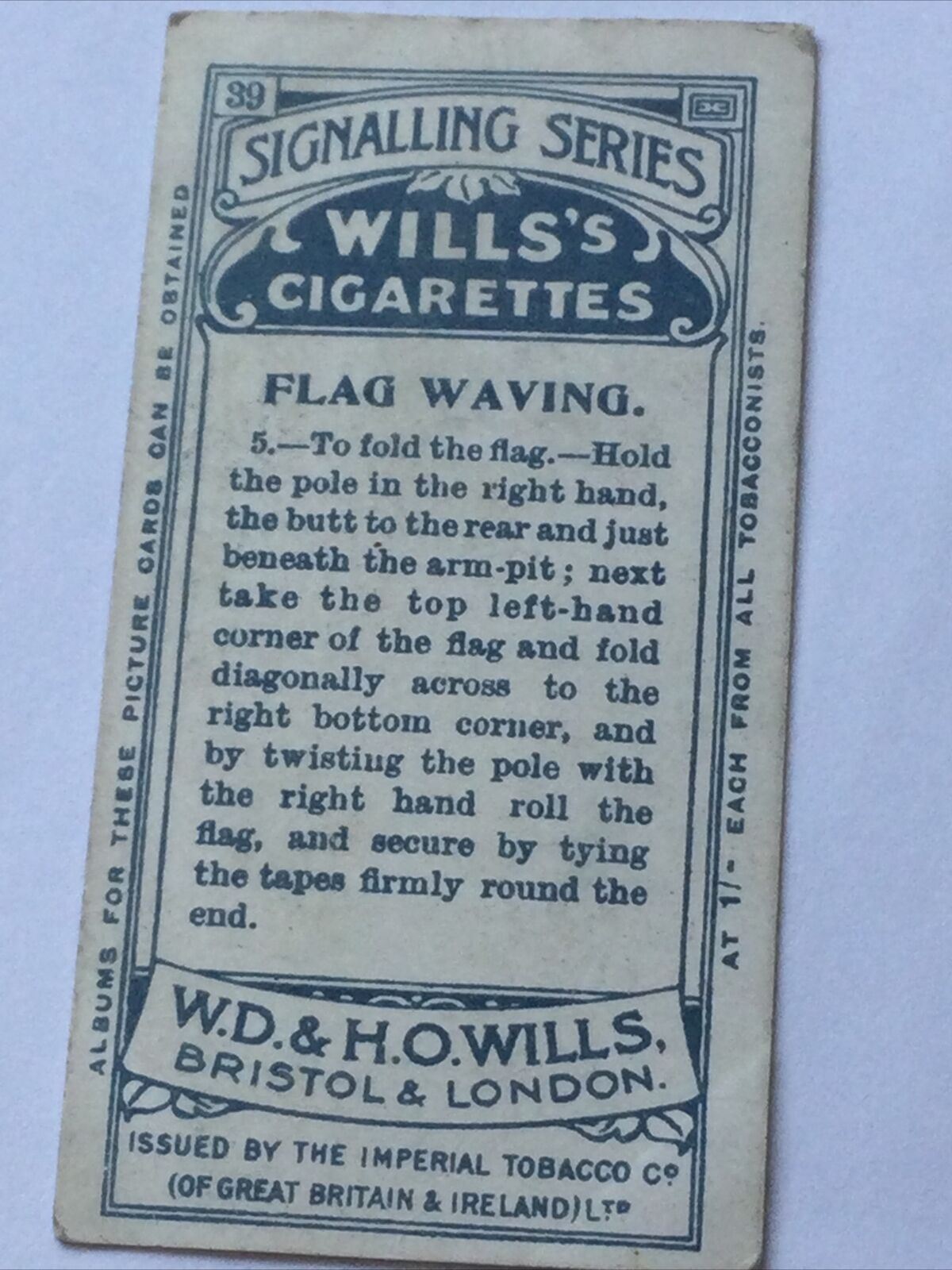 FLAG WAVING ‘5’ WILLS CIGARETTE CARD Signalling Series #39