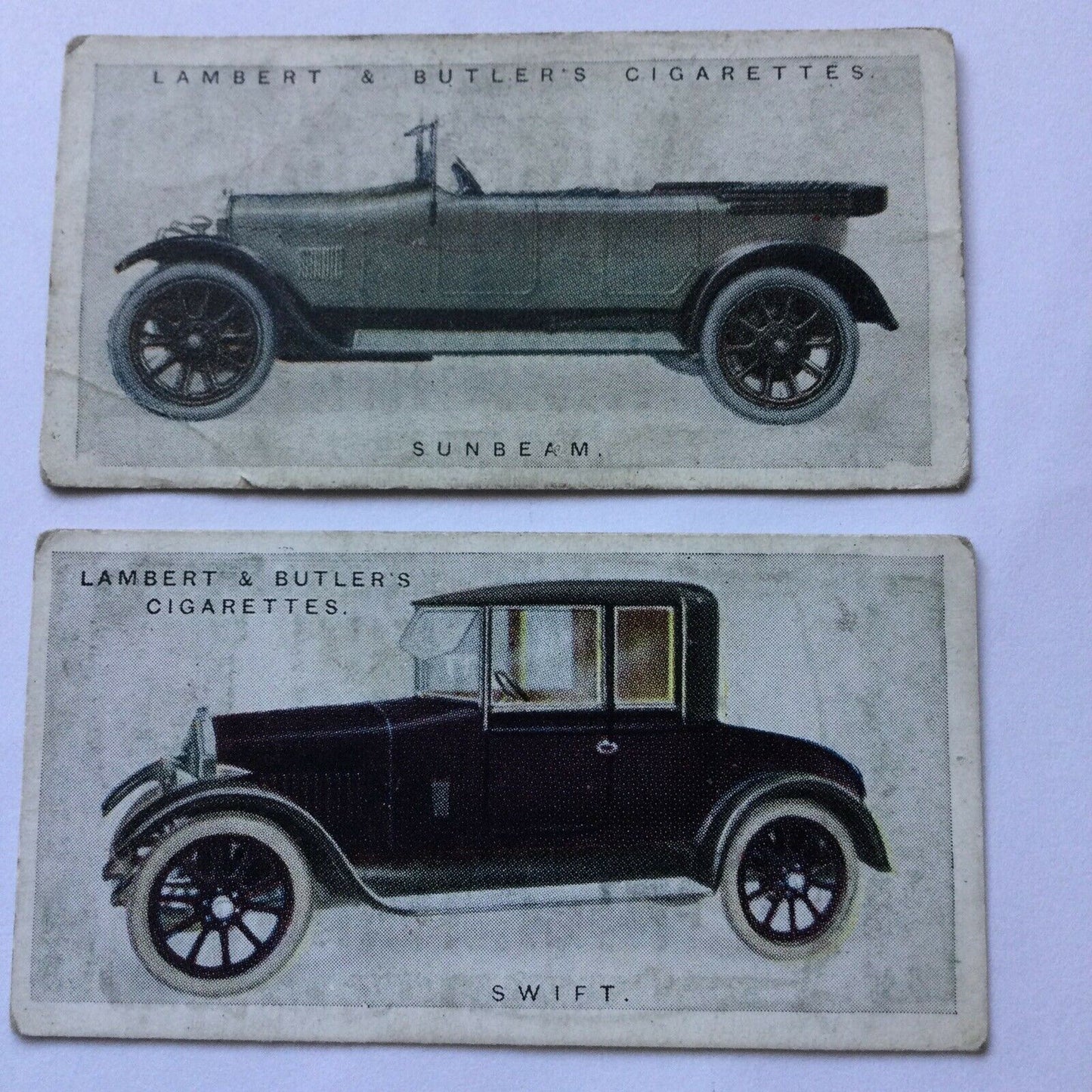 LAMBERT & BUTLER CIGARETTE CARDS x 2 - MOTOR CARS - #9 Swift #14 Sunbeam