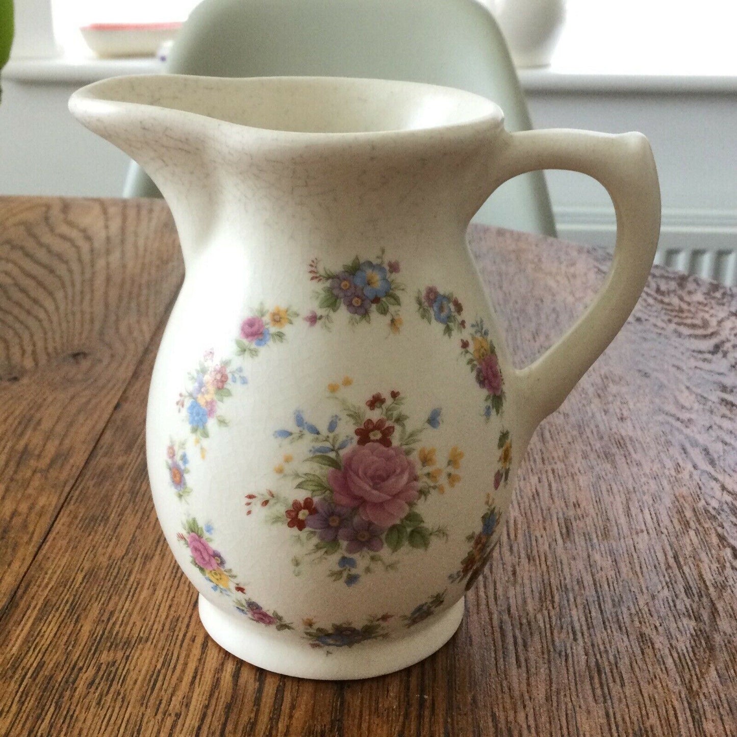 Pretty Vintage Floral Jug Cream With Pastel Flowers Crescent Potteries Farmhouse