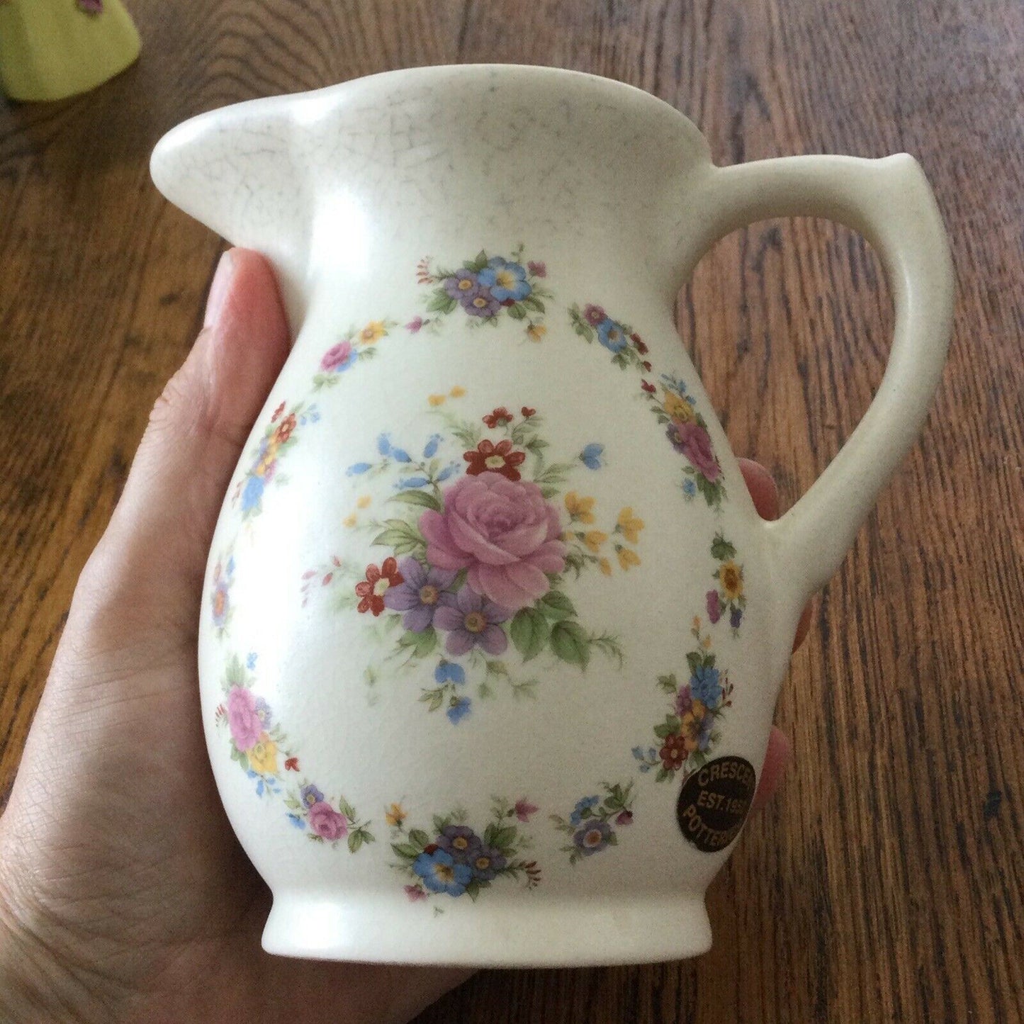 Pretty Vintage Floral Jug Cream With Pastel Flowers Crescent Potteries Farmhouse