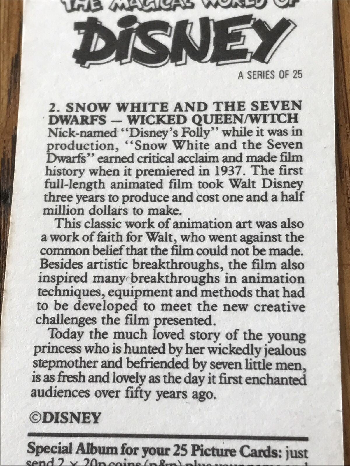 Vintage DISNEY Snow White & The Seven Dwarfs Brooke Bond Tea Card WICKED QUEEN