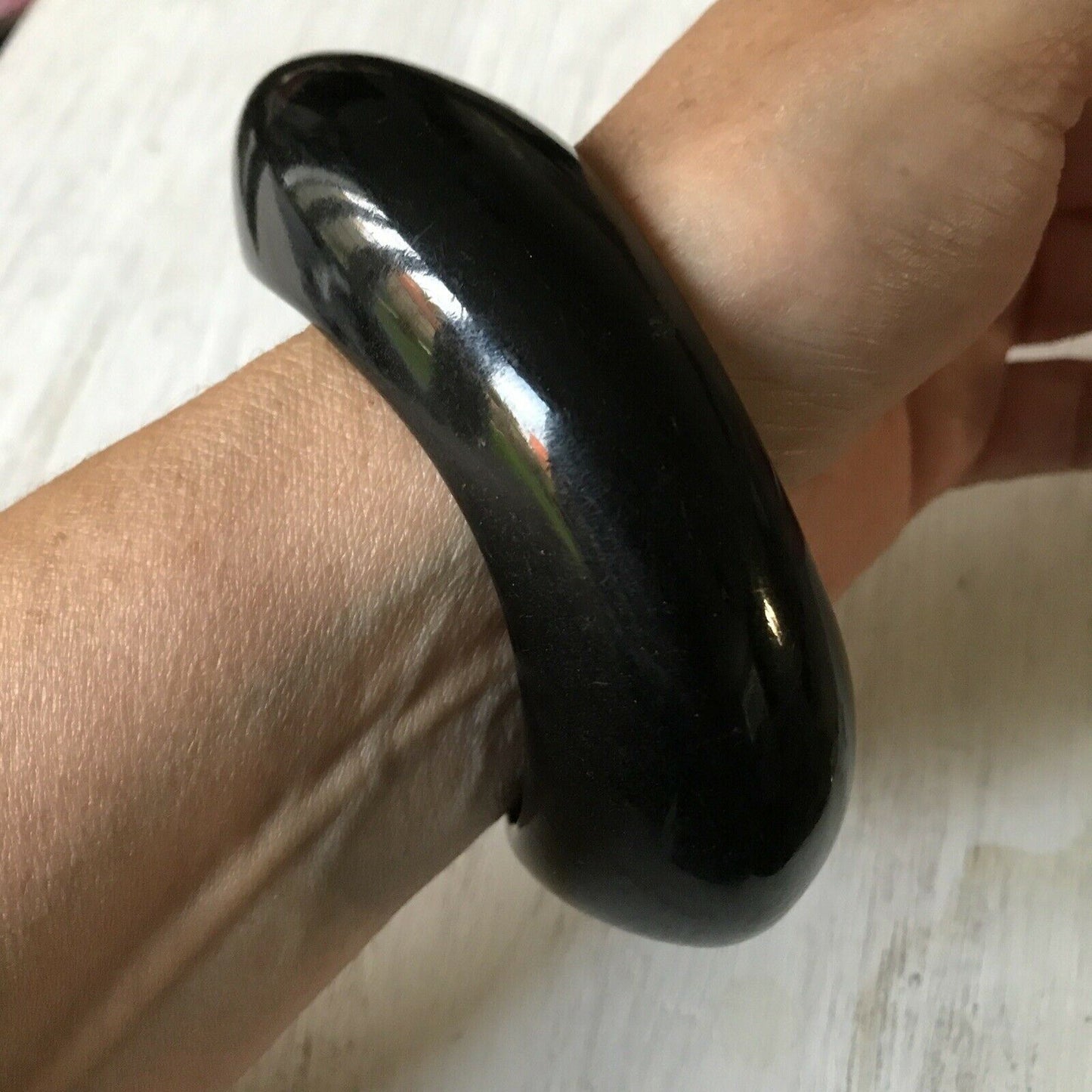 Heavy Chunky Geometric Black Bangle 60s Style From Mango Surface Scratches Arty