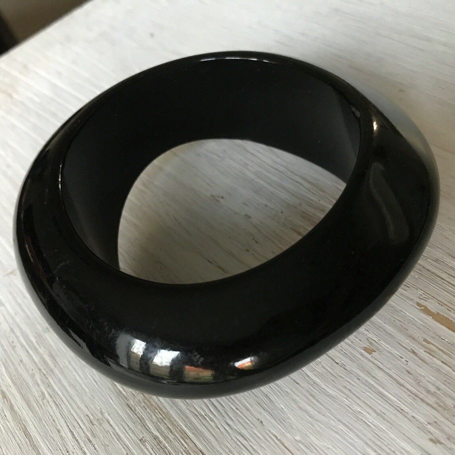 Heavy Chunky Geometric Black Bangle 60s Style From Mango Surface Scratches Arty