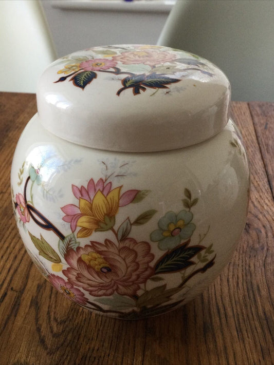 Vintage Sadler Ginger Jar Storage Pot. Floral Soft Pastel Mellow Colours Pretty