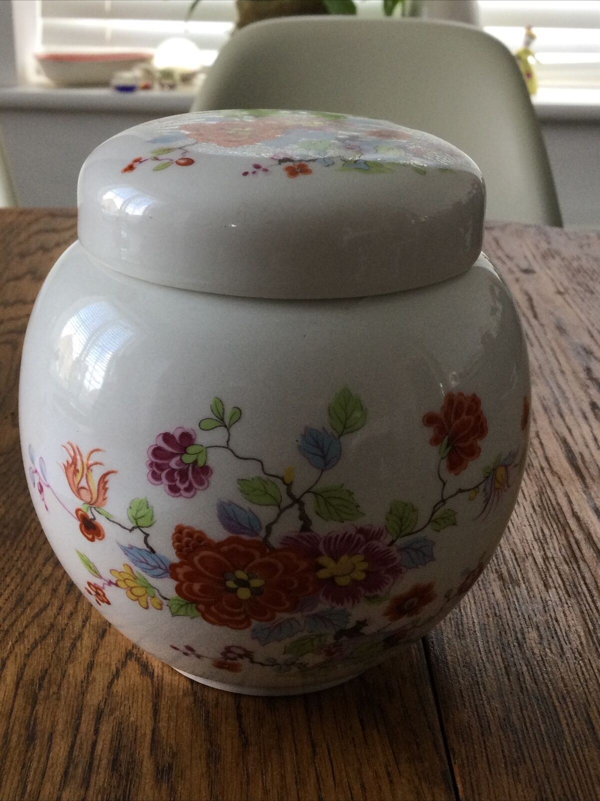 Vintage Sadler Ginger Jar Lidded Pot. Floral Bright Multicoloured Orange Purple