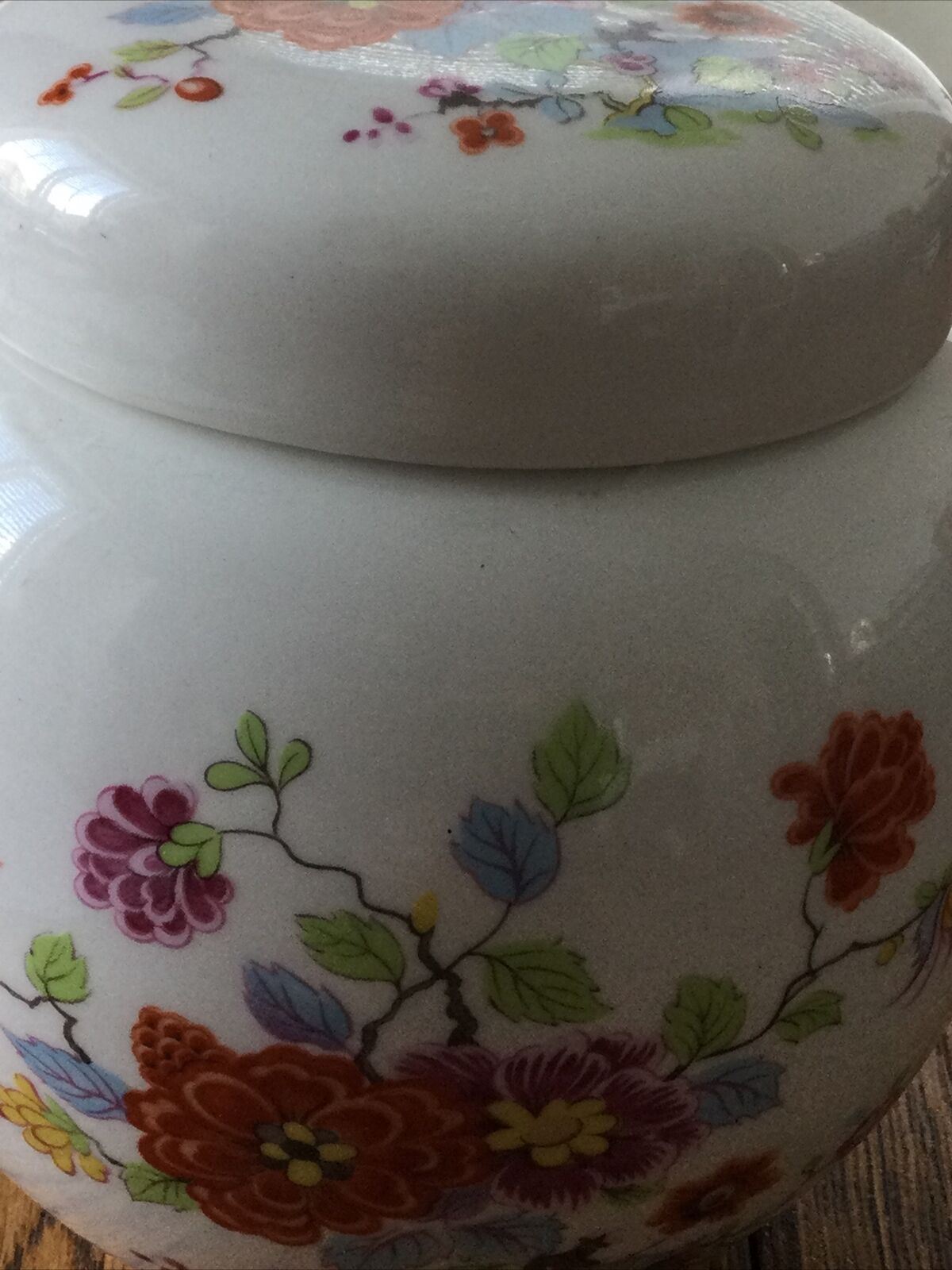 Vintage Sadler Ginger Jar Lidded Pot. Floral Bright Multicoloured Orange Purple