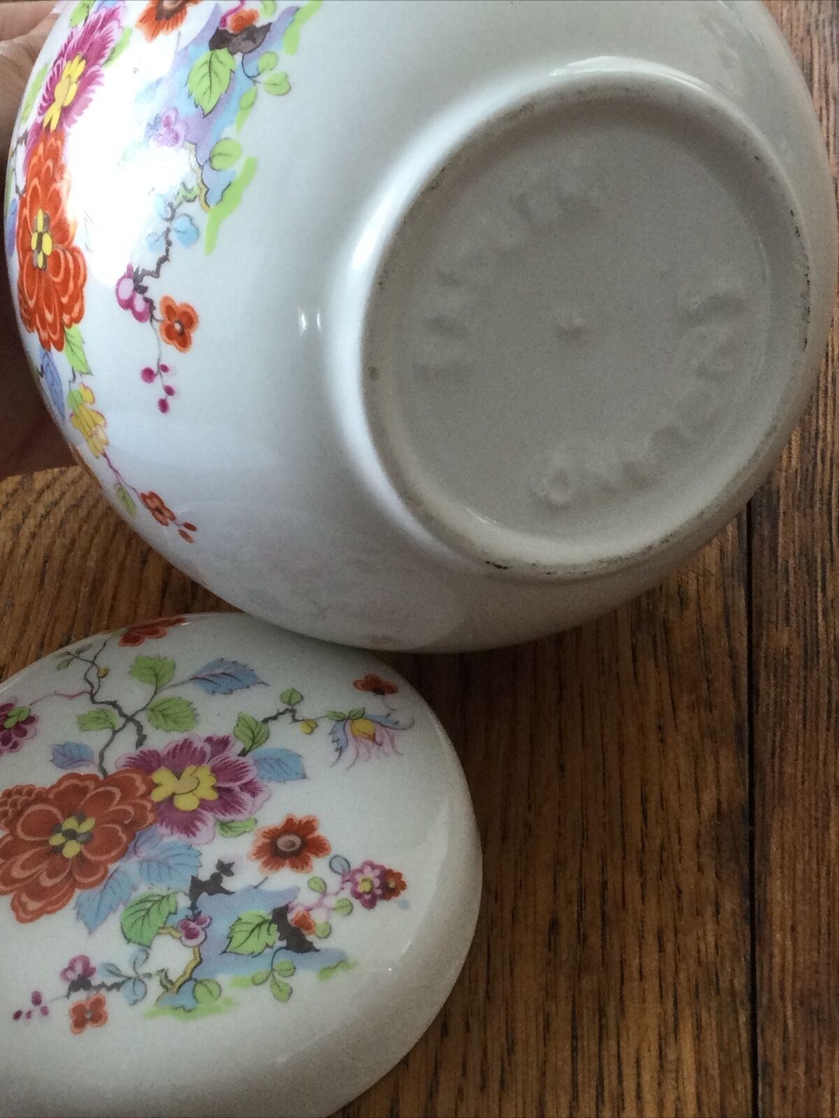 Vintage Sadler Ginger Jar Lidded Pot. Floral Bright Multicoloured Orange Purple