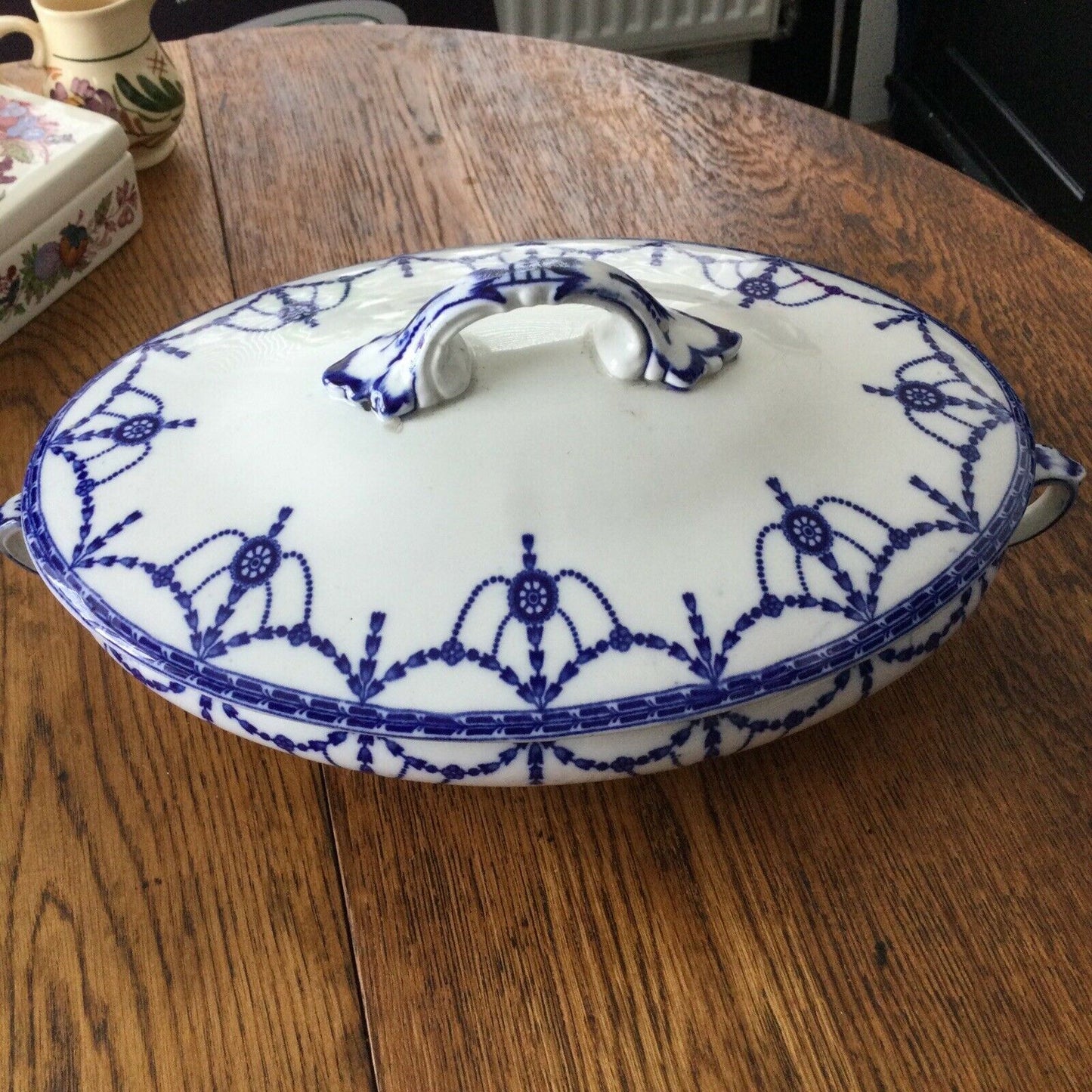 English Blue And White Antique China Lidded Tureen ‘Luna’? Elegant Piece. Victorian / Edwardian