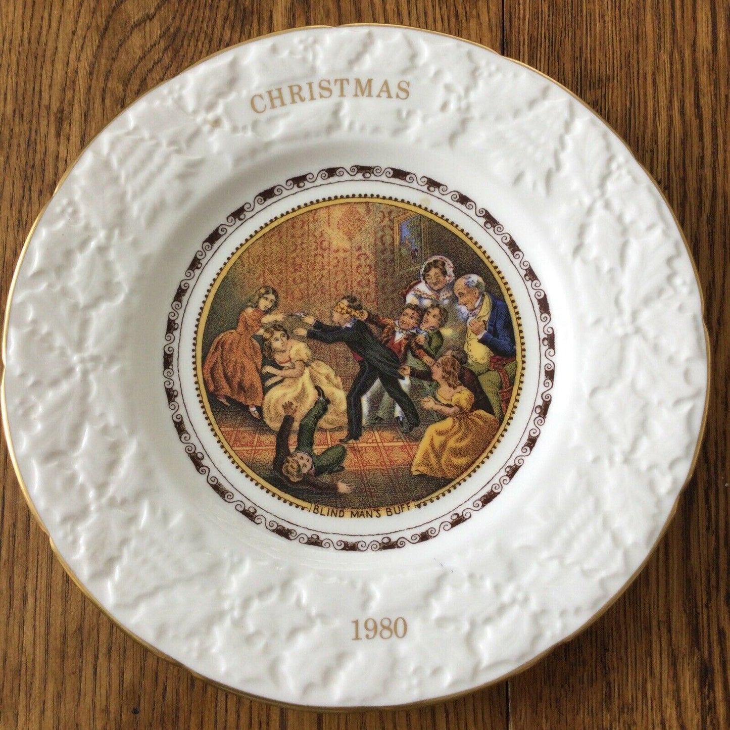 Coalport Collectable Christmas Plate 1980 Blind Mans Buff Image Pratt Print