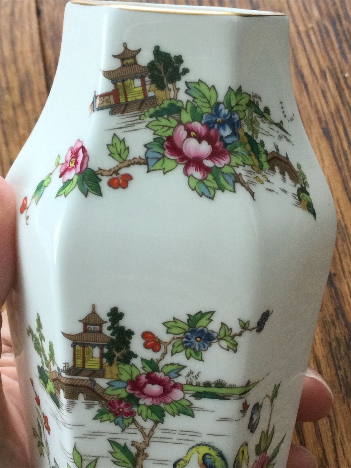 Crown Staffordshire PAGODA Small Vase Fine Bone China England Hexagon Shape Rare