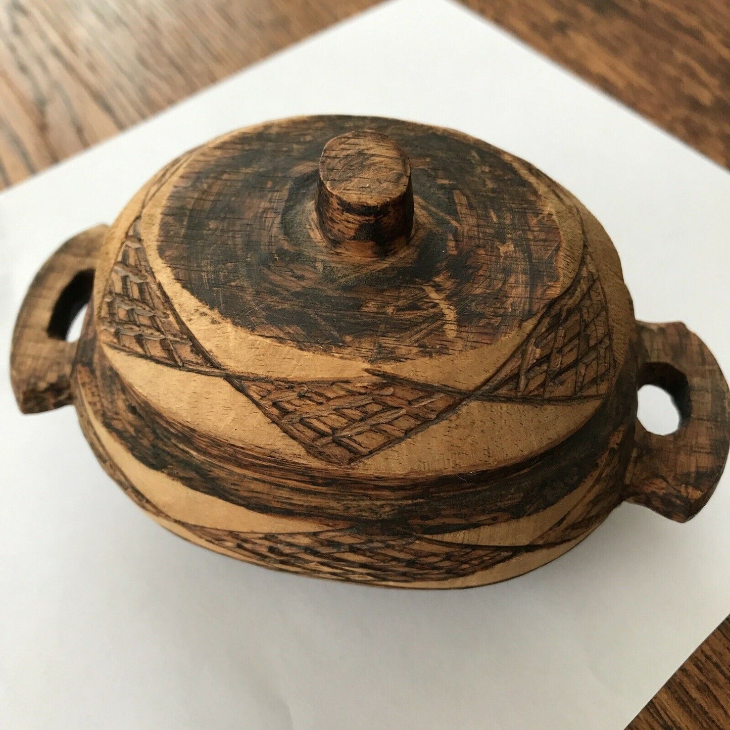 Hand Carved Small Wooden Trinket Box Rustic African? Good And Clean Inside.