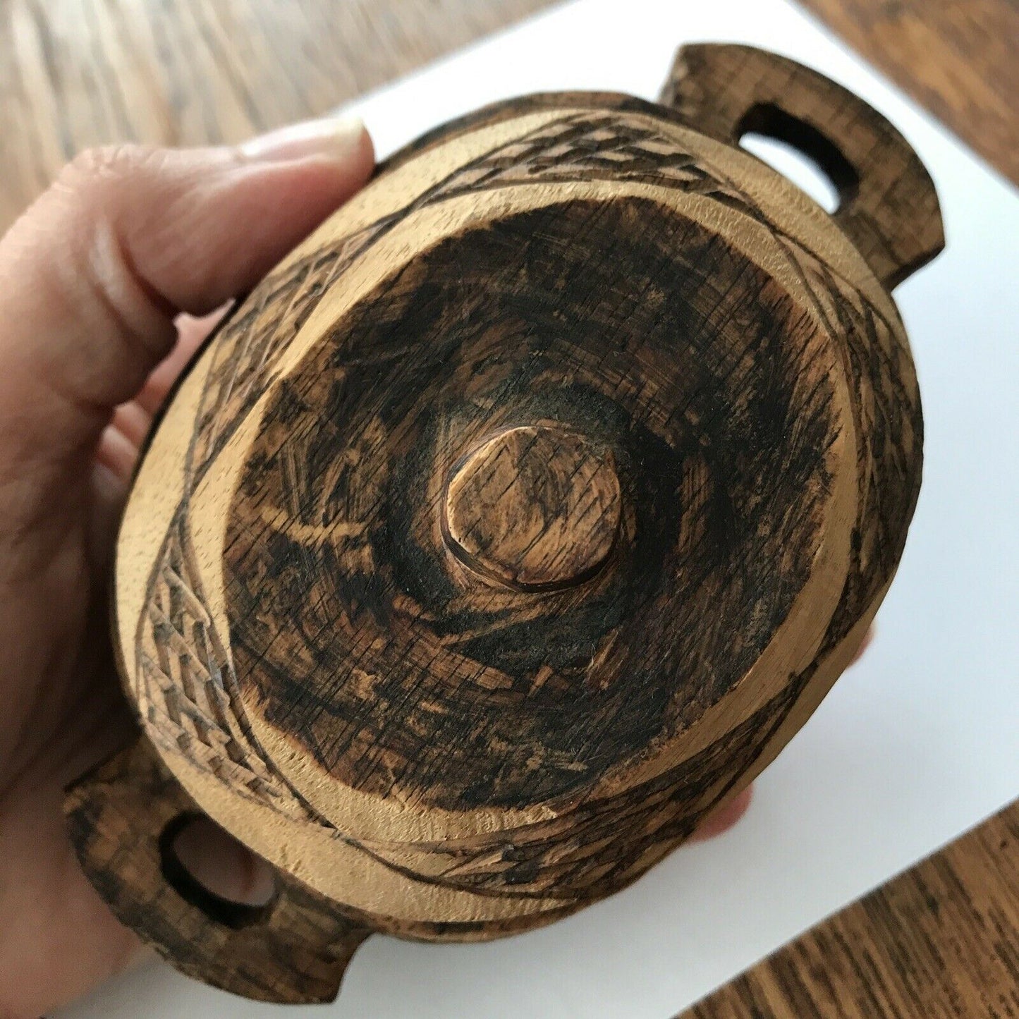 Hand Carved Small Wooden Trinket Box Rustic African? Good And Clean Inside.