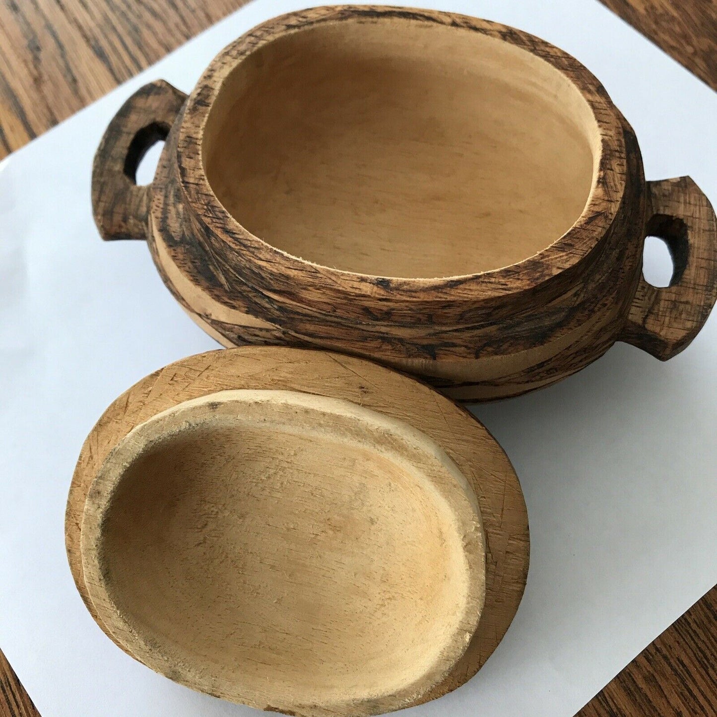 Hand Carved Small Wooden Trinket Box Rustic African? Good And Clean Inside.