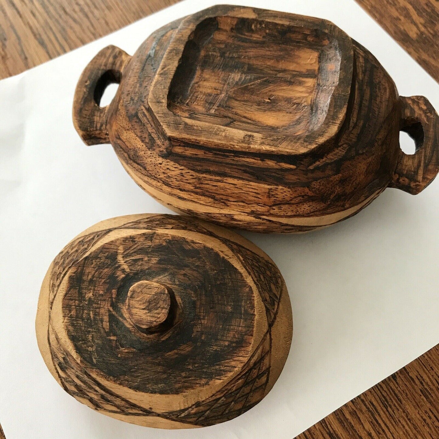 Hand Carved Small Wooden Trinket Box Rustic African? Good And Clean Inside.