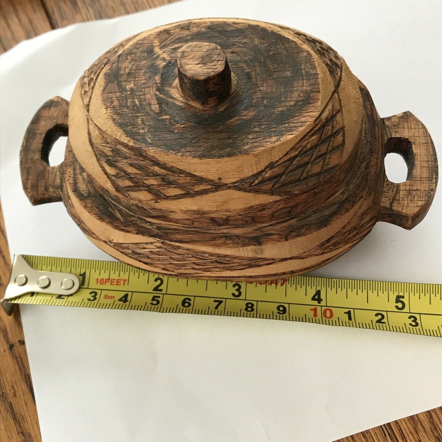 Hand Carved Small Wooden Trinket Box Rustic African? Good And Clean Inside.