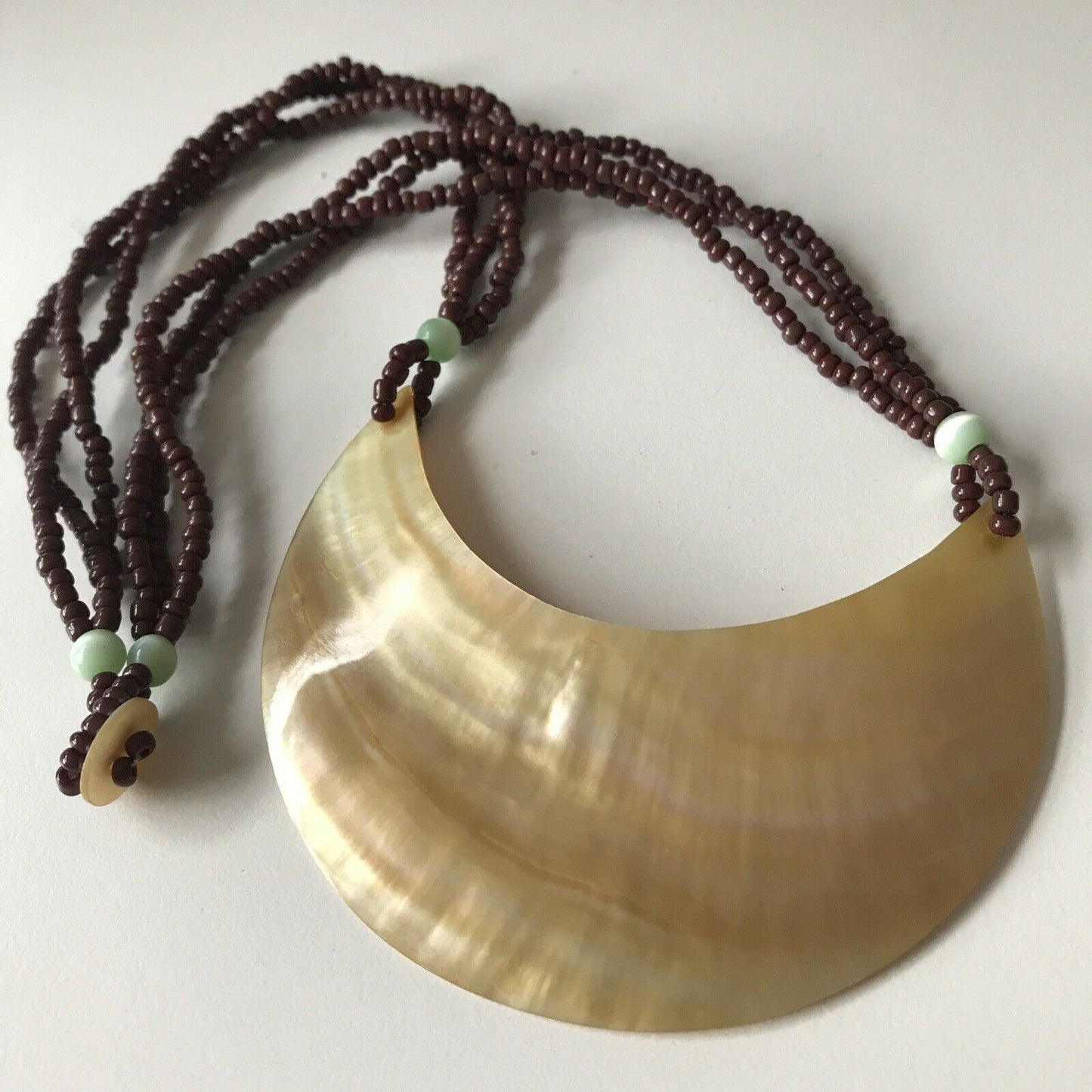 Boho Surfy Festival Statement Necklace Shell & Beads Natural Colours Browns