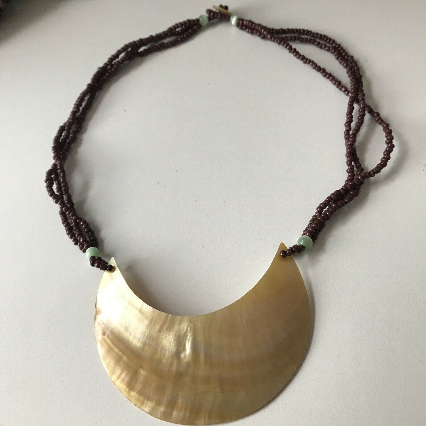 Boho Surfy Festival Statement Necklace Shell & Beads Natural Colours Browns