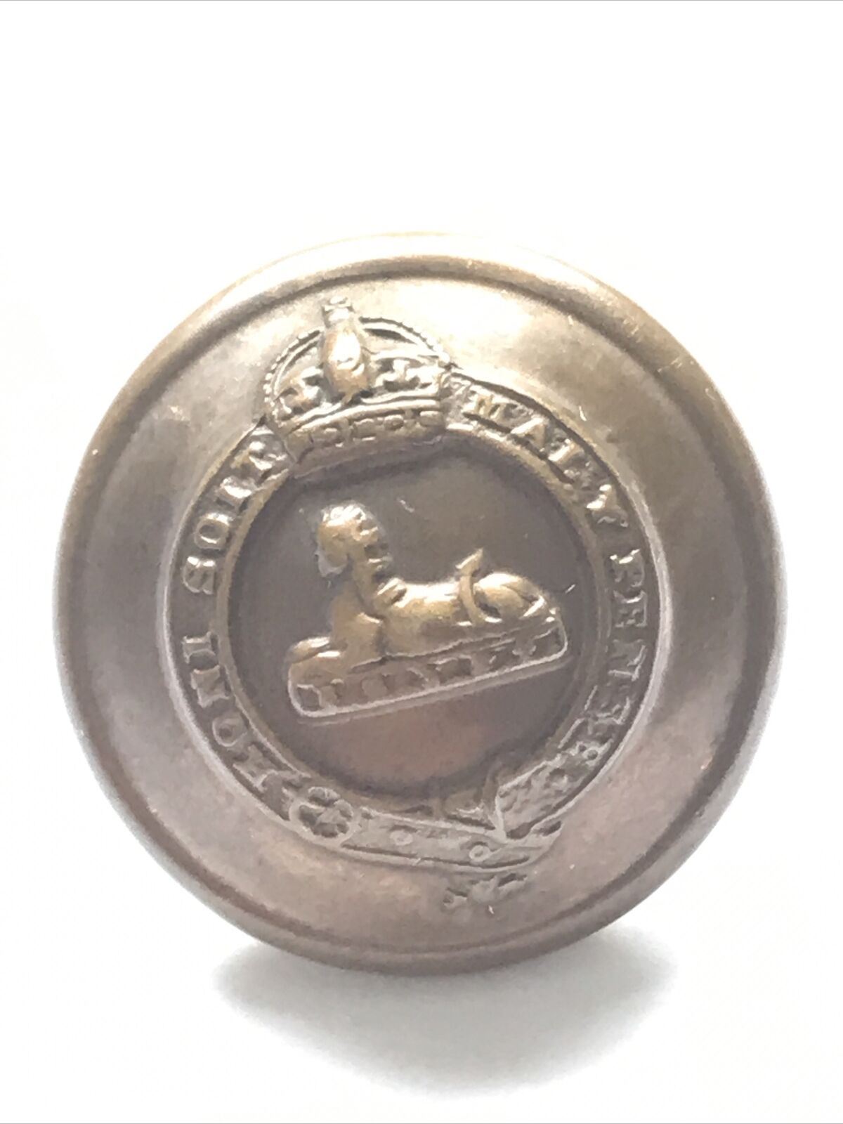 Vintage British Military Button SPHINX HONI SOIT QUI MAL Y PENSE 19mm Brass