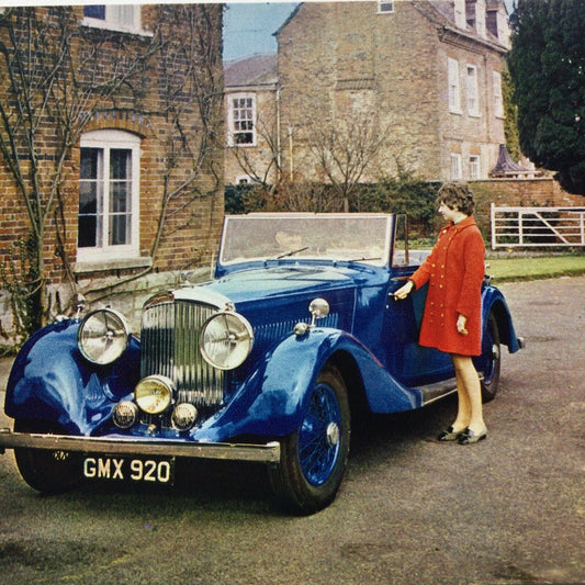 Vintage Car Postcard 1938 BENTLEY VANDEN PLAS Woman In 1960s Clothing Cheddar