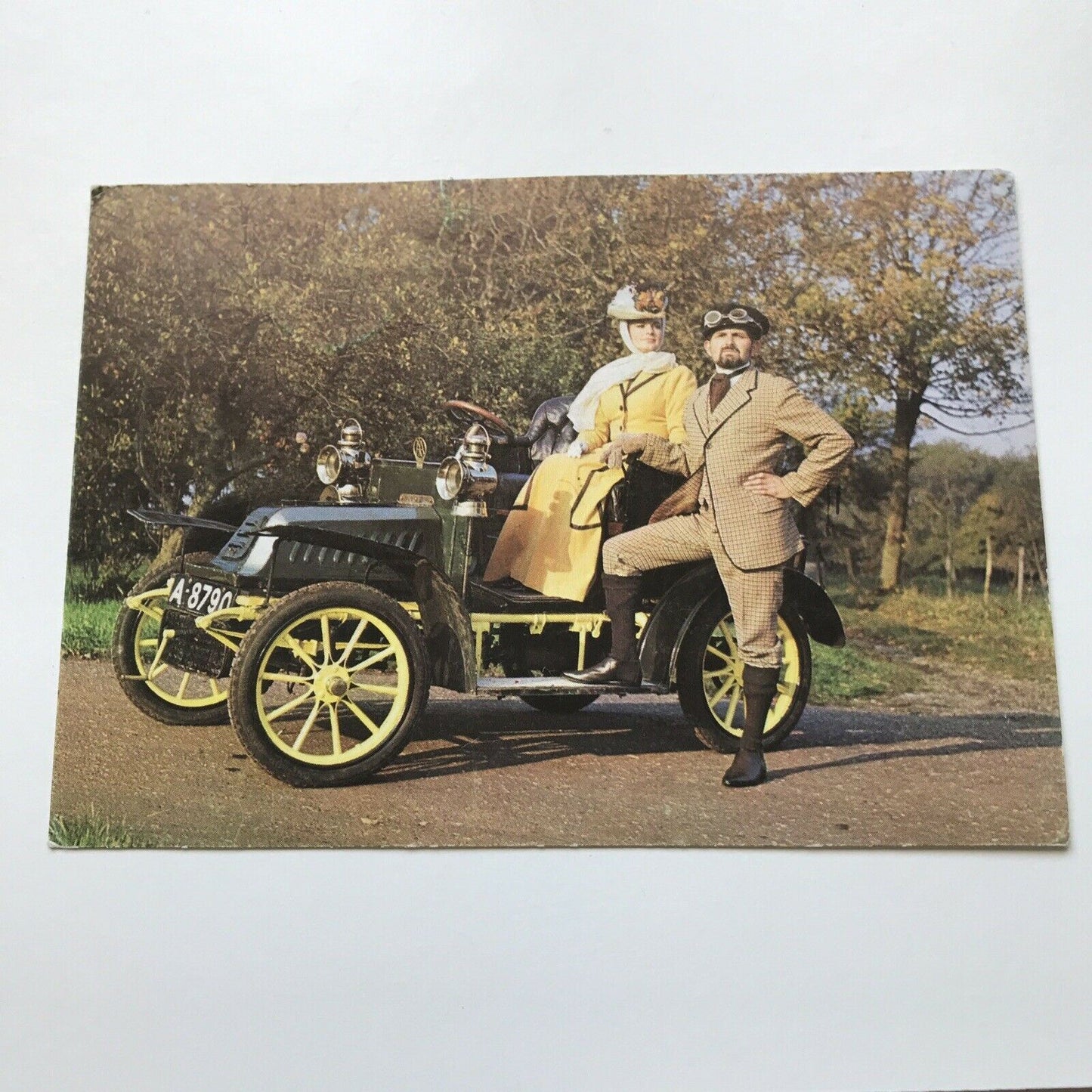 Vintage Car Postcard Man And Woman In Edwardian Costume. Picture On Back