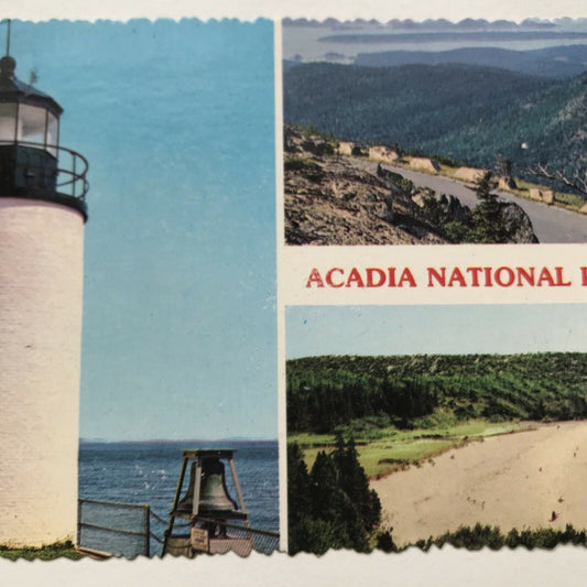 Vintage Postcard ACADIA NATIONAL PARK MAINE BASS HARBOUR LIGHT CADILLAC MOUNTAIN