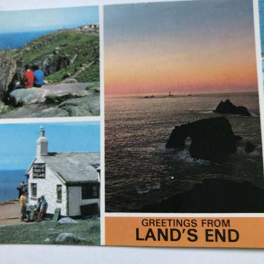 Land’s End Postcard Cornwall First And Last House Lighthouse Sunset Cliffs Rocks