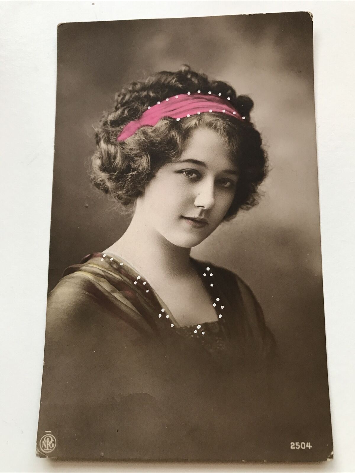 Antique Early 20th Century Postcard Beautiful Woman, Pink Tinted Sepia, Unposted