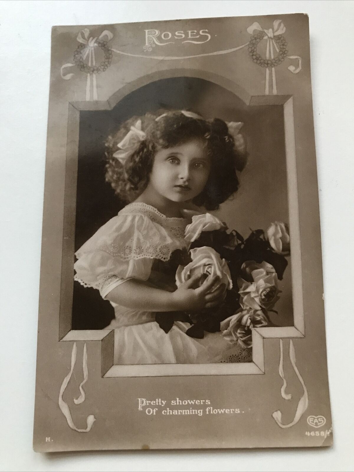 Antique Postcard RP Sweet Girl With Roses 1910-18 Sepia Posted From Ramsgate