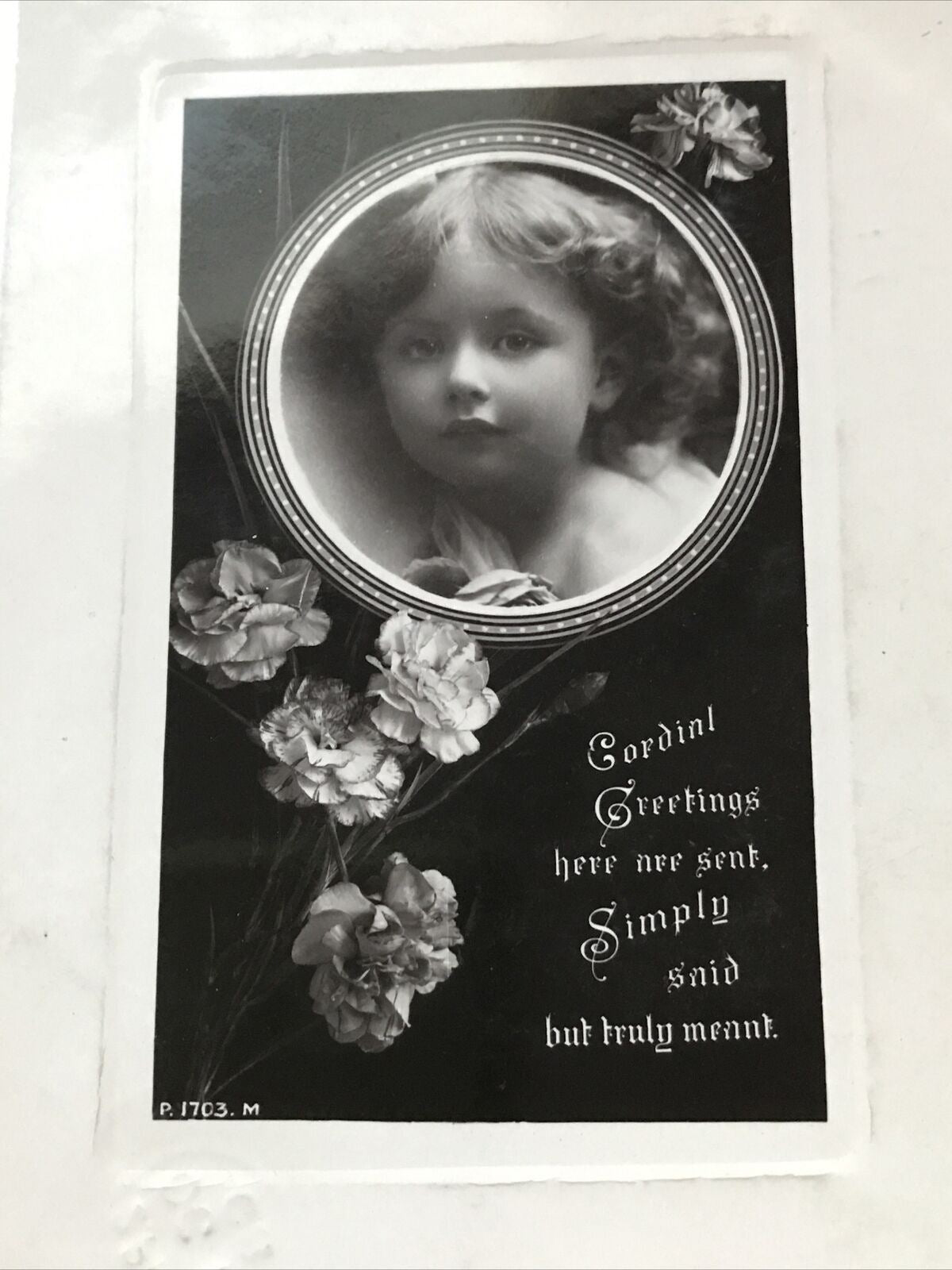 Antique Greetings Postcard RP Sweet Girl With Flowers ‘Cordial Greetings’ 1908