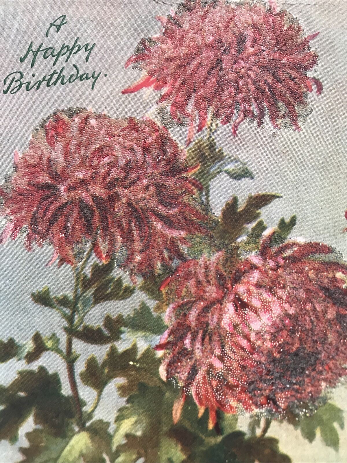 Antique Birthday Greetings Postcard 1907 Sparkly Textured Flowers TUCKS OILETTE