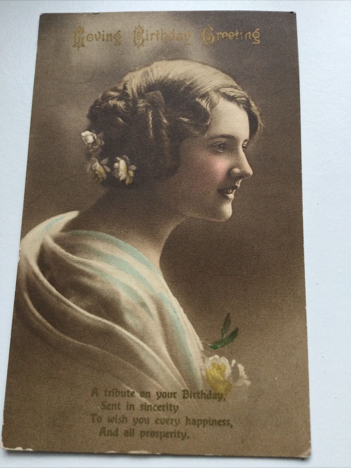 Antique Birthday Greetings Postcard Beautiful Woman Sepia Tinted Nice Poem