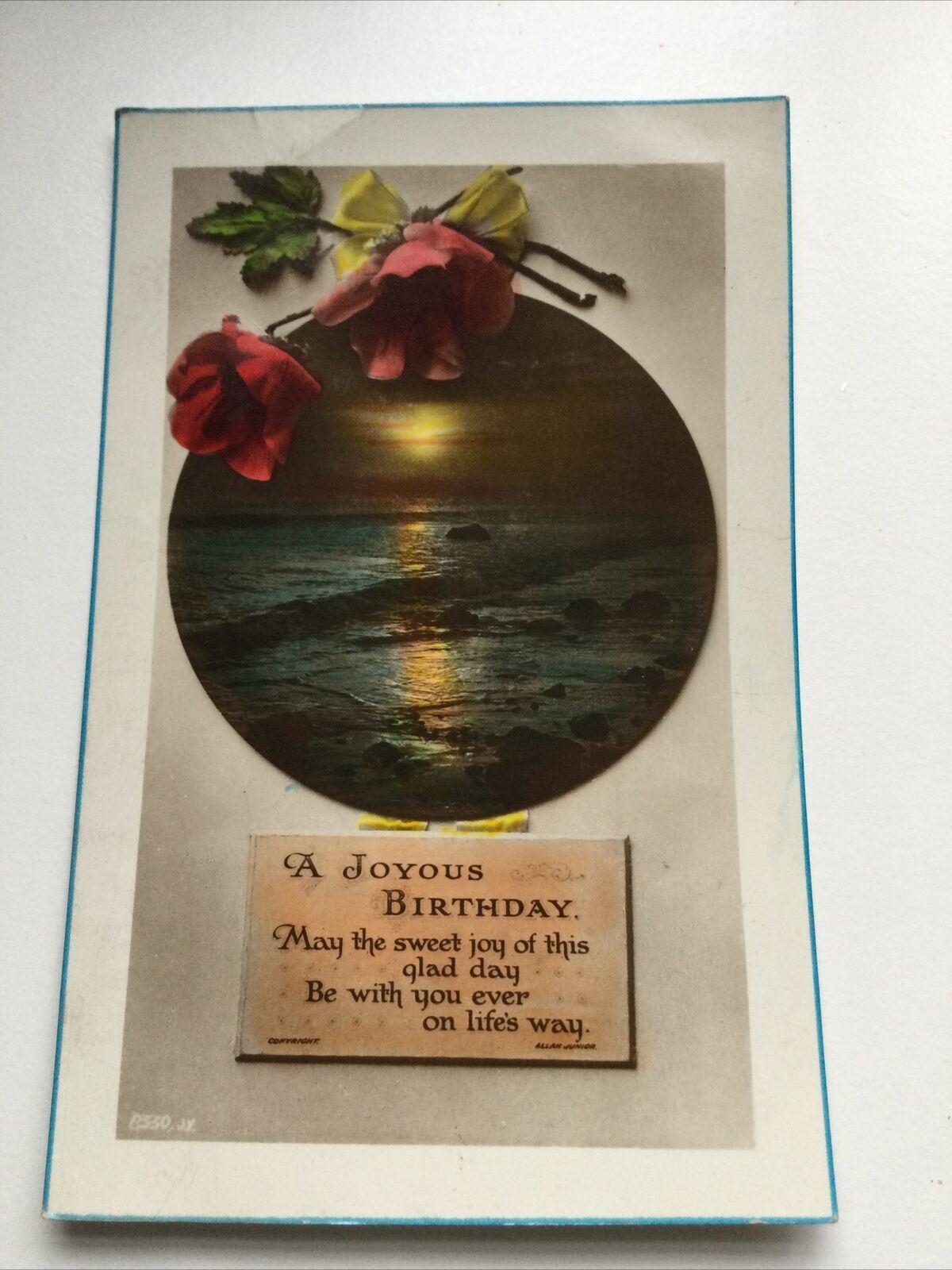 Vintage Birthday Greetings Postcard Scenic Seascape Sunset Dusk Anemones Poem