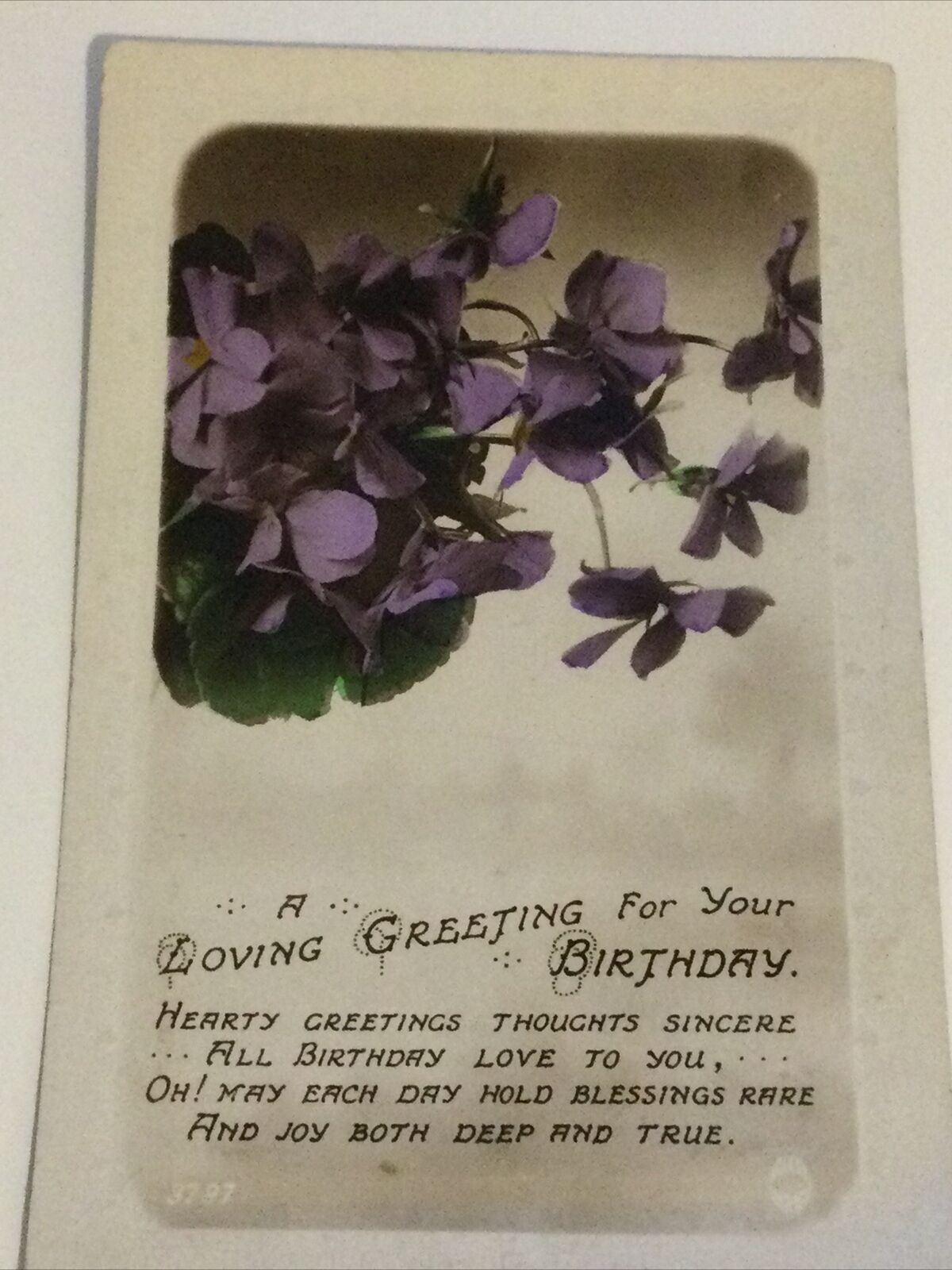 Vintage Birthday Greetings Postcard Violets Lilac Flowers Nice Poem Hand Tinted