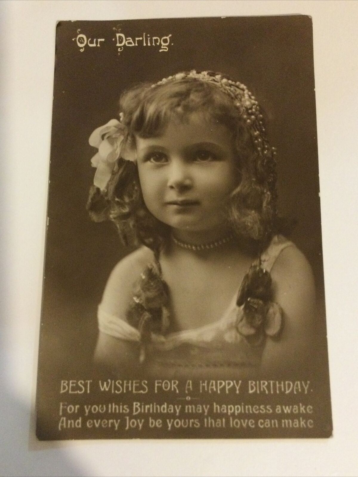 Antique Birthday Greetings Postcard. Photo Of Sweet Little Girl. Our Darling.