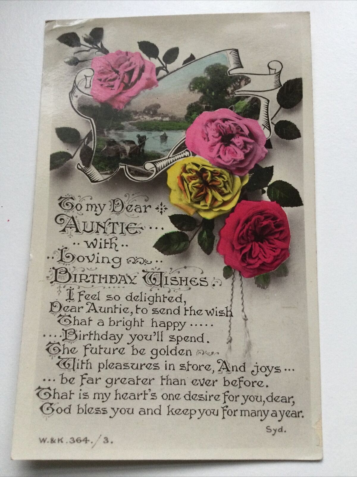 Vintage Birthday Greetings Postcard DEAR AUNTIE AUNTY Hand Tinted Roses Lovely