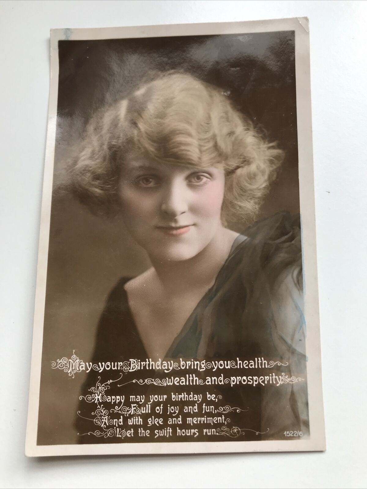 Vintage Tinted Sepia RP POSTCARD HAPPY BIRTHDAY. Pretty Woman & Nice Poem 1920s