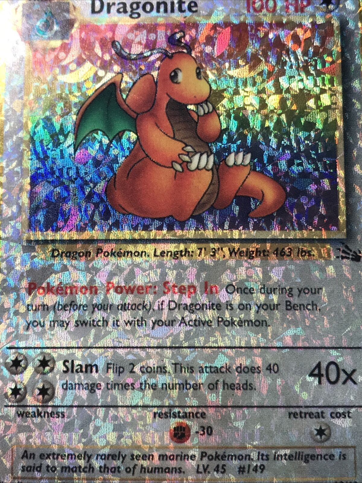 Vintage 1999 WOTC DRAGONITE HOLO VENDING STICKER NOT CARD 19/62 Pokemon Vgc Foss