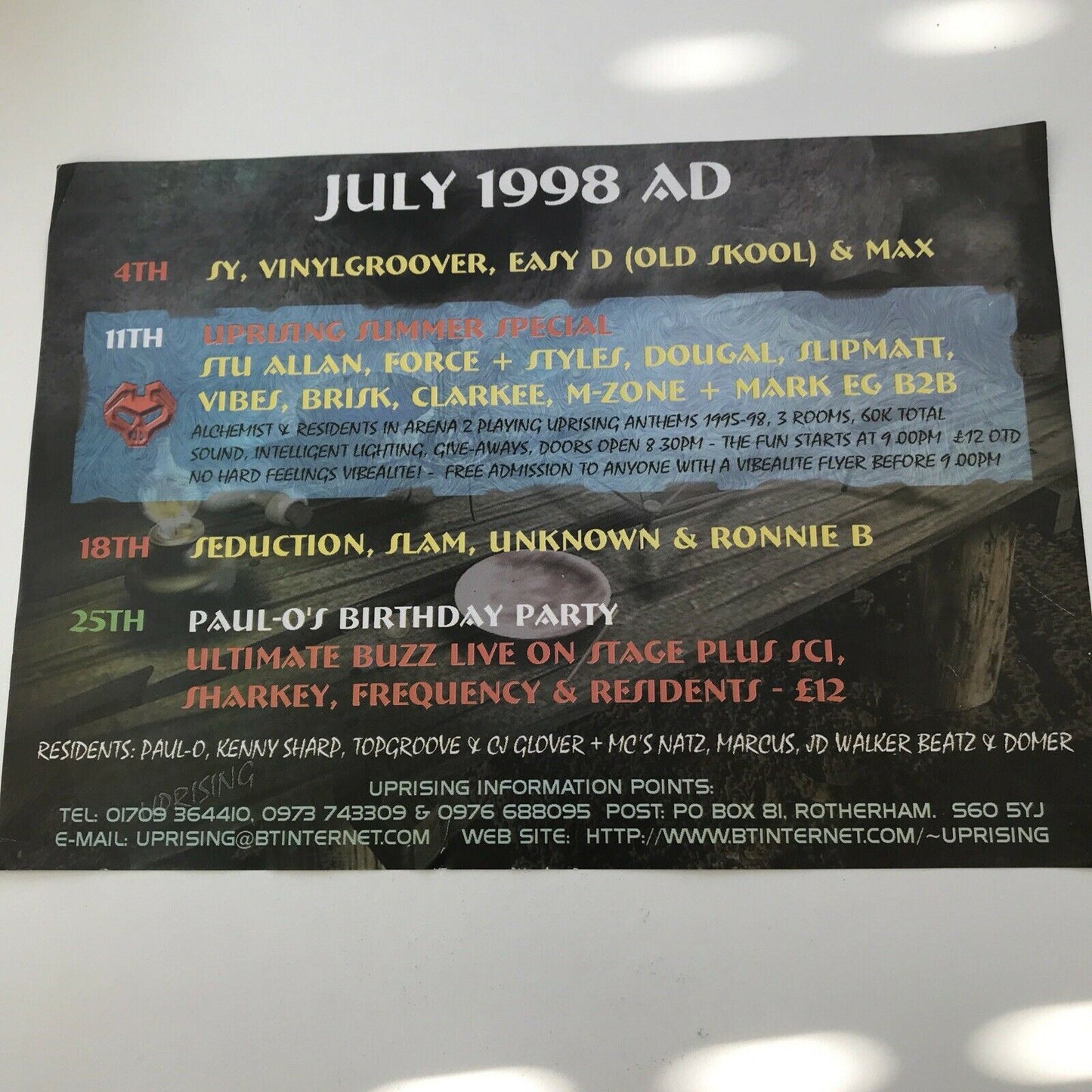 90s Y2K RAVE Memorabilia UPRISING JULY 1998 Summer Party SY VINYLGROOVER EASY D