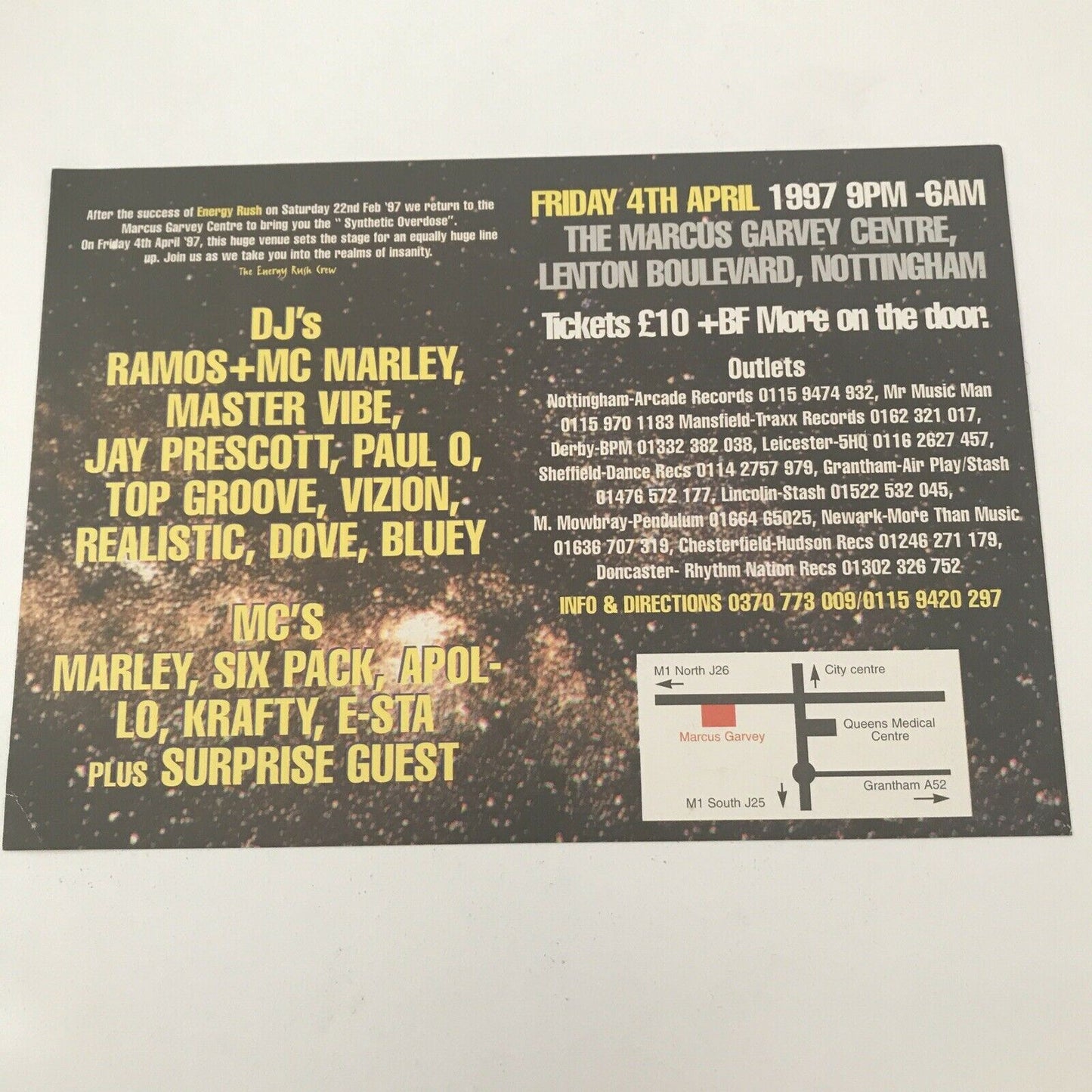 90s Y2K RAVE MEMORABILIA Flyer MARCUS GARVEY CENTRE NOTTINGHAM APRIL 1997 Ramos