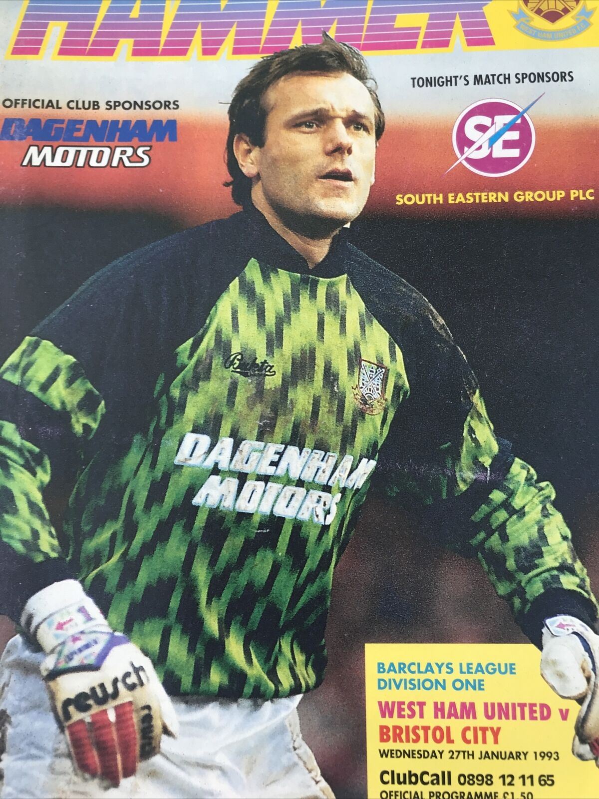 Vintage 90s Football Programme WEST HAM V BRISTOL CITY 1993 BARCLAYS LEAGUE DIV1