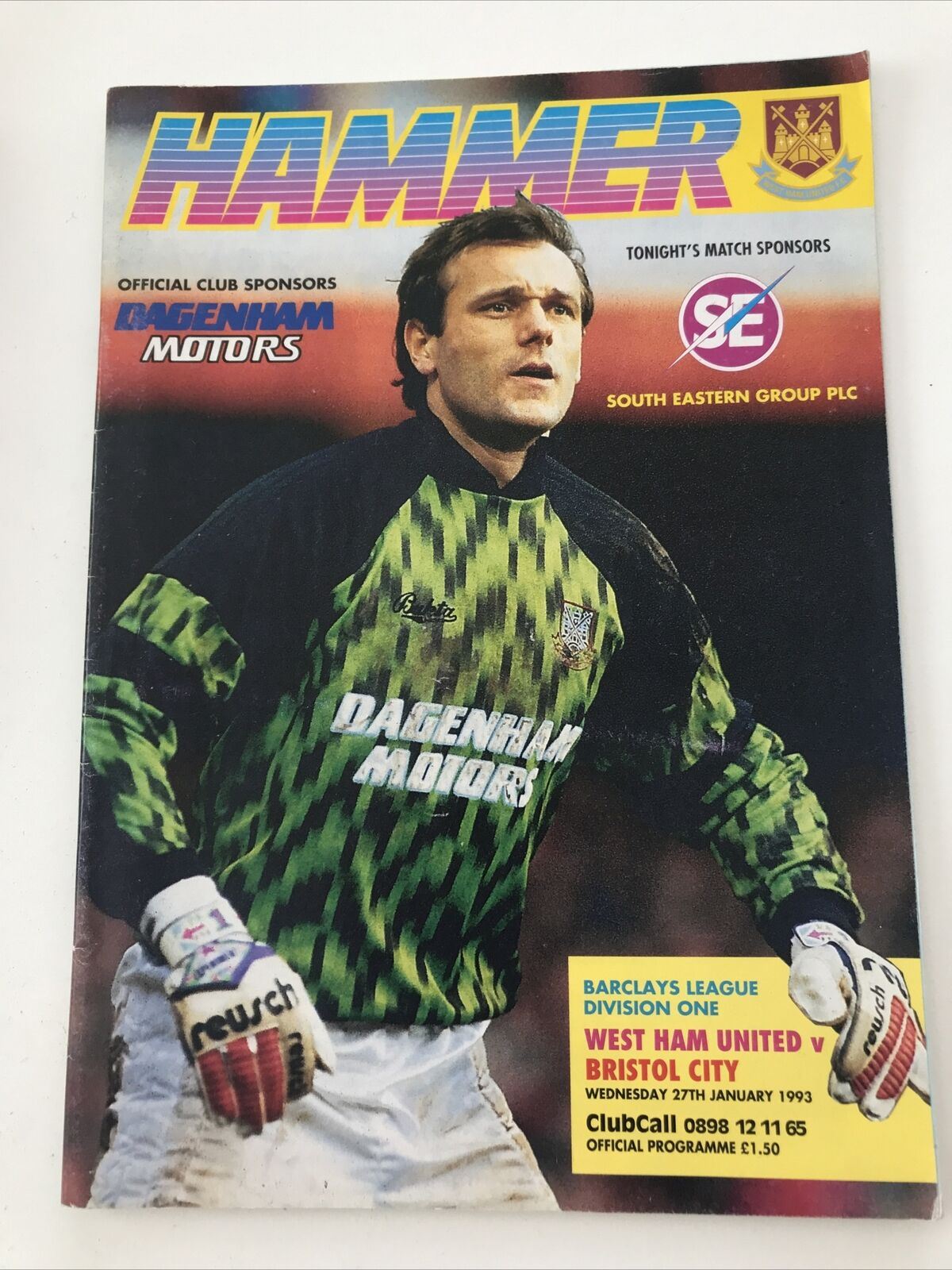 Vintage 90s Football Programme WEST HAM V BRISTOL CITY 1993 BARCLAYS LEAGUE DIV1