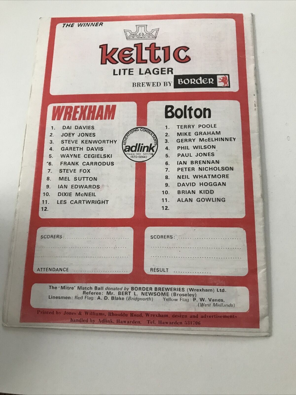 Vintage Football Programme WREXHAM V BOLTON DIV 2 Boxing Day 1980 Dai Davies 80s