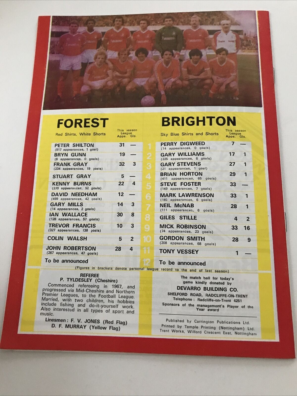 Vintage Football Programme NOTTINGHAM FOREST V BRIGHTON & HOVE ALBION MARCH 1981