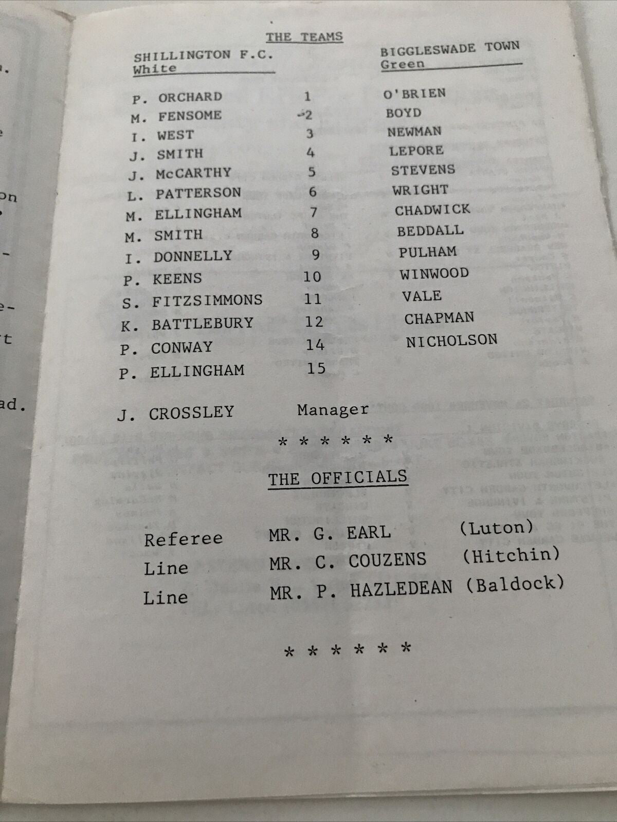 Football Programme Vintage 1990 90s SHILLINGTON V BIGGLESWADE TOWN JOHN CROSSLEY